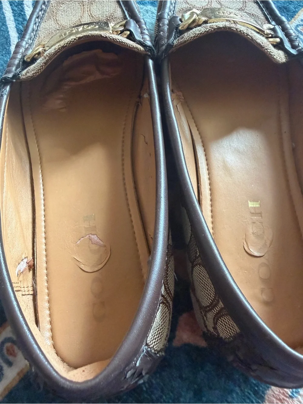 Coach Brown Signature Canvas and Dark Brown Leather Loafers with Gold Hardware
